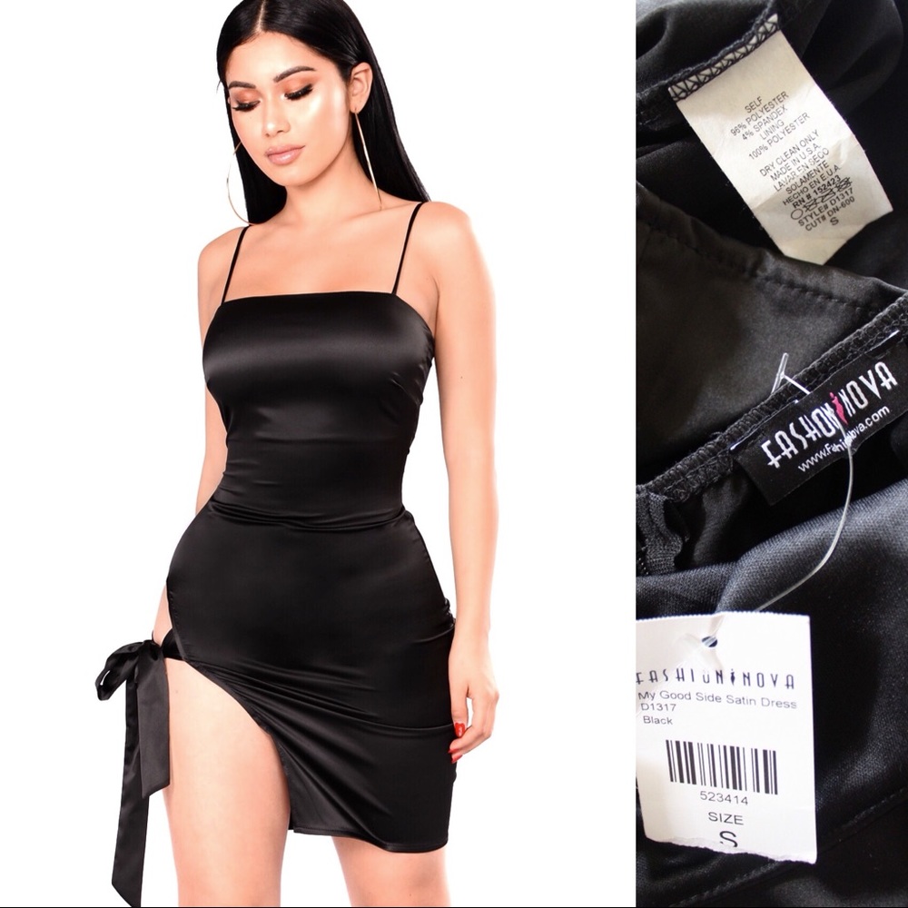 Fashion Nova NWT My Good Side Satin Black Dress